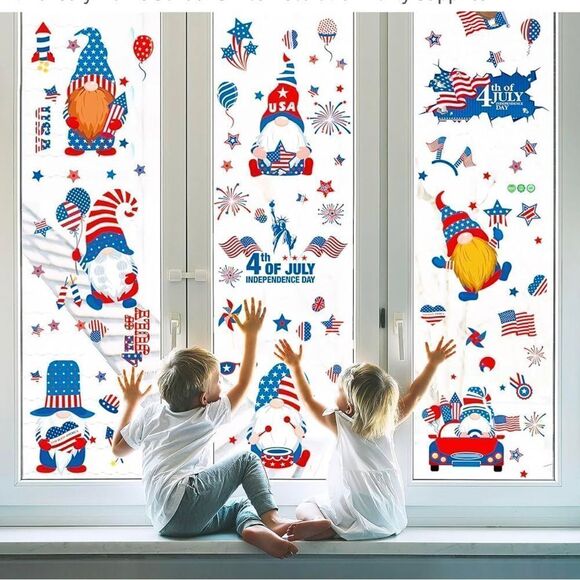 9 pack Independence Day 4th of July Gnome window cling Party Decoration - Picture 3 of 3